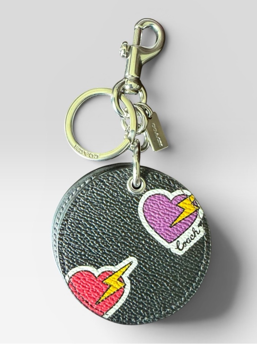 NEW Coach Dark brown Pebbled Leather Mirror Bag Charm Key Chain